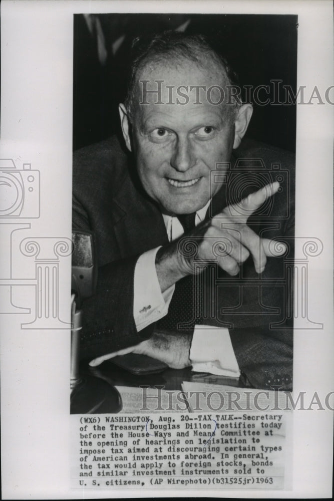 1963 Press Photo Treasury Secretary Douglas Dillon testifying in Washington D.C.- Historic Images