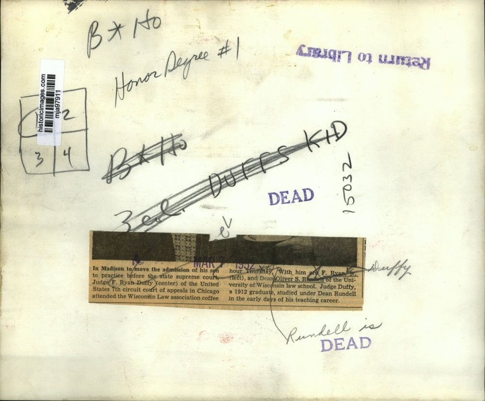 1952 Press Photo Judge F. Ryan Duffy at Wisconsin Law Association coffee hour