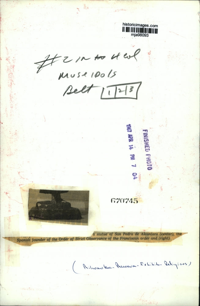 1967 Press Photo A statue of San Pedro de Alcantara, founder of the Franciscans