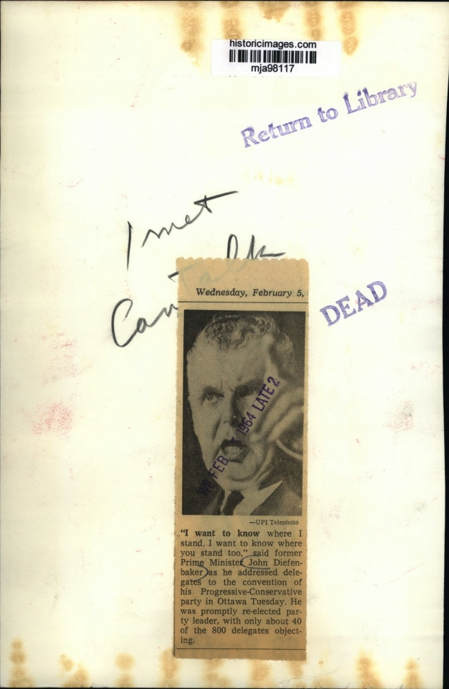 1964 Press Photo Prime Minister John Diefenbaker addressing convention delegates