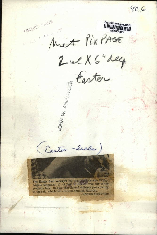 1955 Press Photo Student Angela Magestro buys an Easter Seal Society's Lily Tag