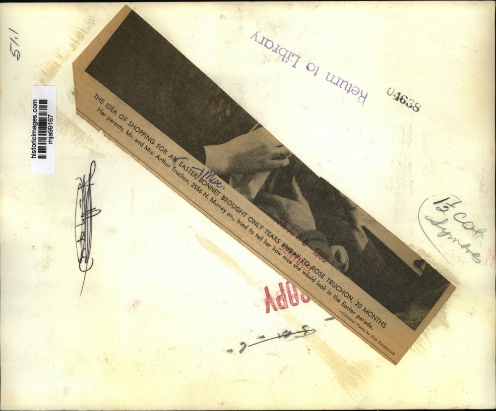 1966 Press Photo Easter Bonnet on Rose Truchon, age 20 months - mja99167