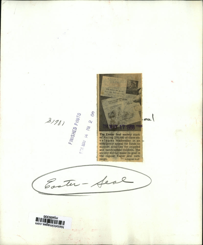 1956 Press Photo Easter Seal Society mails out emergency appeal for more funds