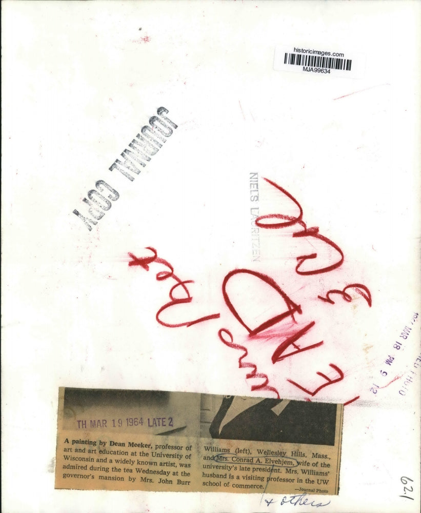 1964 Press Photo A painting by Dean Meeker is admired at the governor's mansion