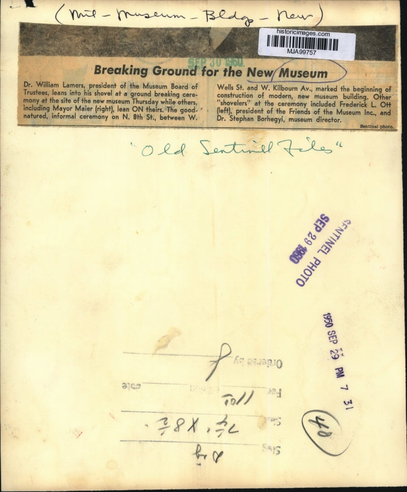 1950 Press Photo William Lamers and others at Milwaukee Museum ground breaking