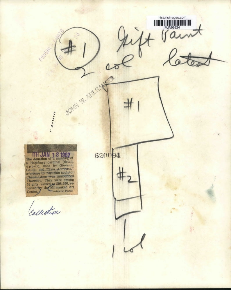 1962 Press Photo Painting of a Hapsburg Cardinal Gifted to Milwaukee Art Center