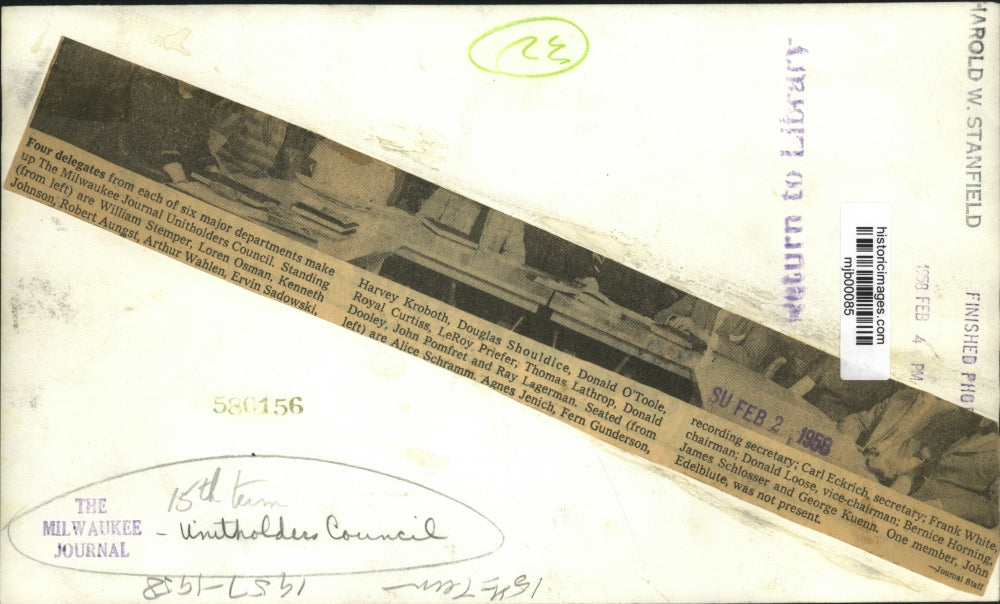 1958 Press Photo Milwaukee Journal Unitholders Council 15th term - mjb00085