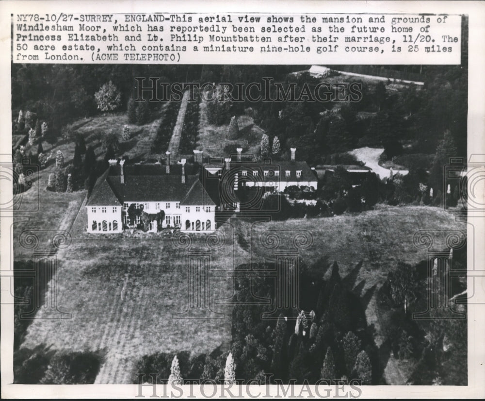 1947 Press Photo Aerial view of Princess Elizabeth&#39;s future home Windlesham Moor- Historic Images