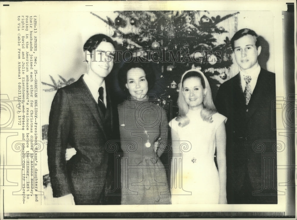 1972 Press Photo Richard Nixon's Daughters Tricia and Julie and Husbands, Athens
