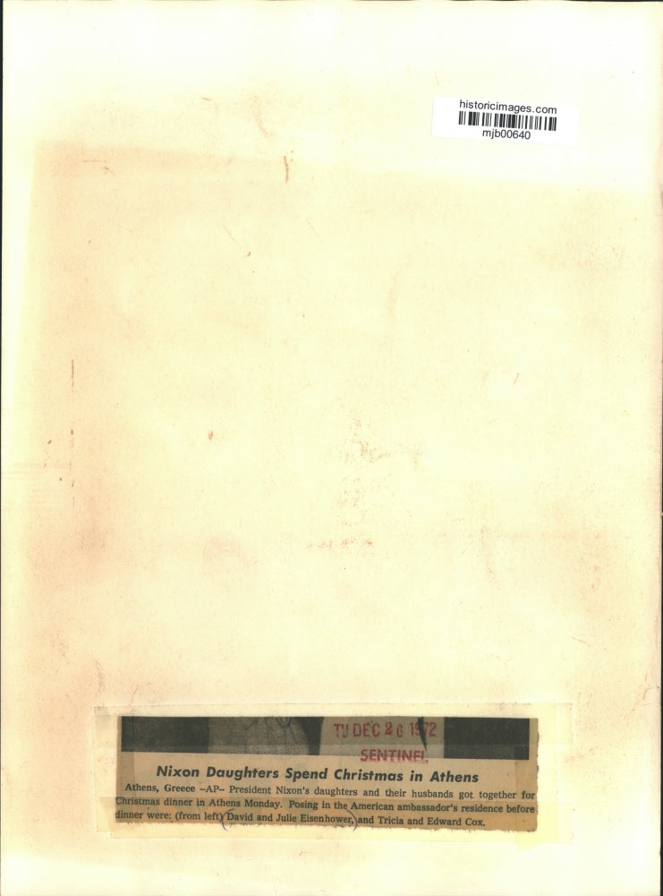 1972 Press Photo Richard Nixon's Daughters Tricia and Julie and Husbands, Athens