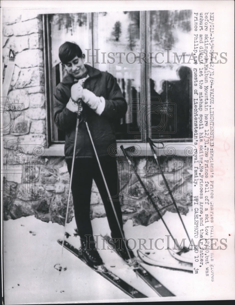 1964 Press Photo Britain&#39;s Prince Charles, skiing, Vaduz, Liechtenstein.- Historic Images