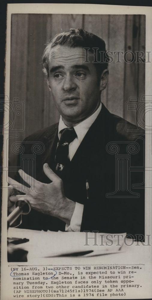 1974 Press Photo Missouri Senator Thomas Eagleton before primary - mjb01177