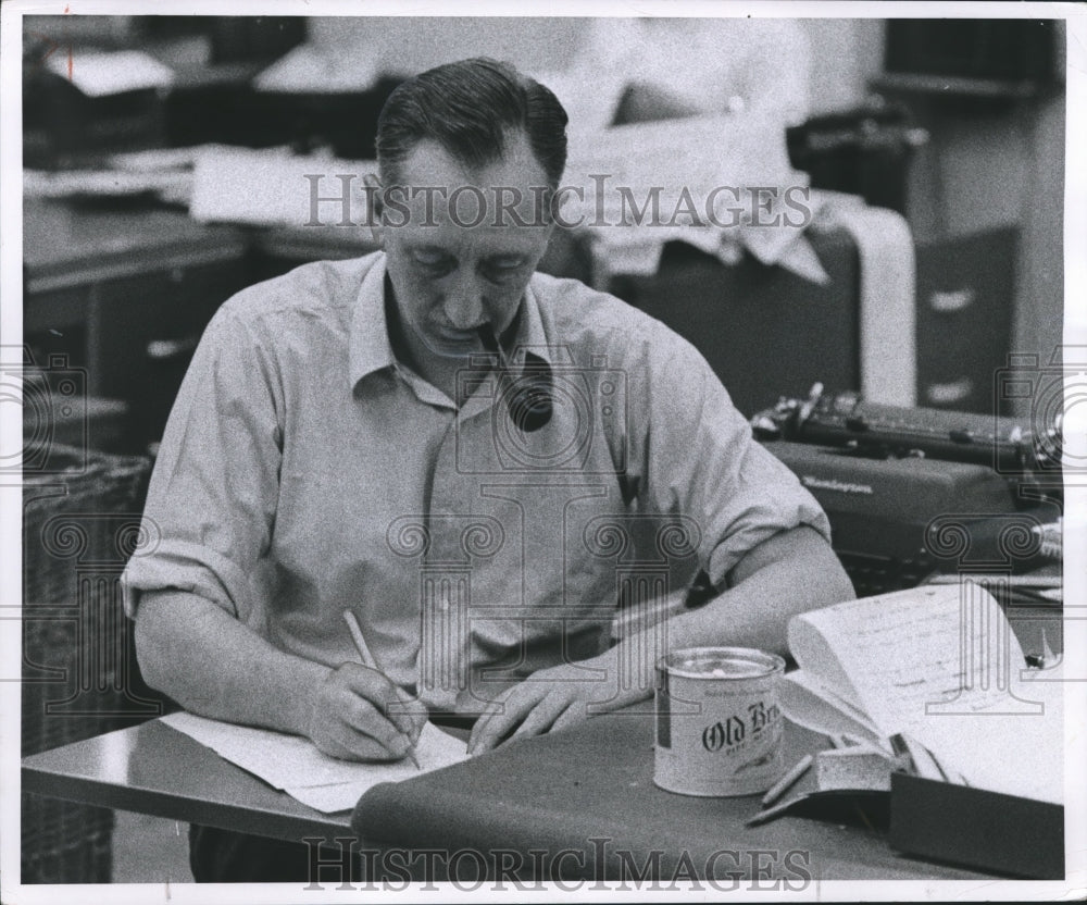 1955 Press Photo Don Trenary Edits The Men&#39;s and Recreation Section - mjb01503- Historic Images