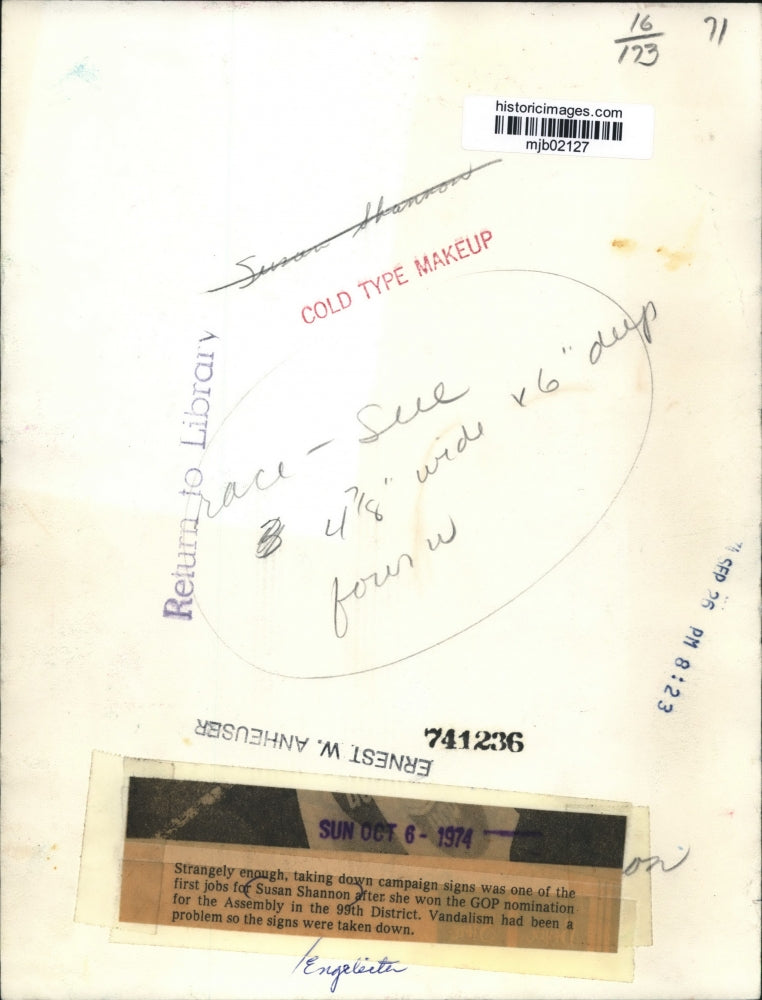 1974 Press Photo Susan Shannon after she won GOP nomination - mjb02127