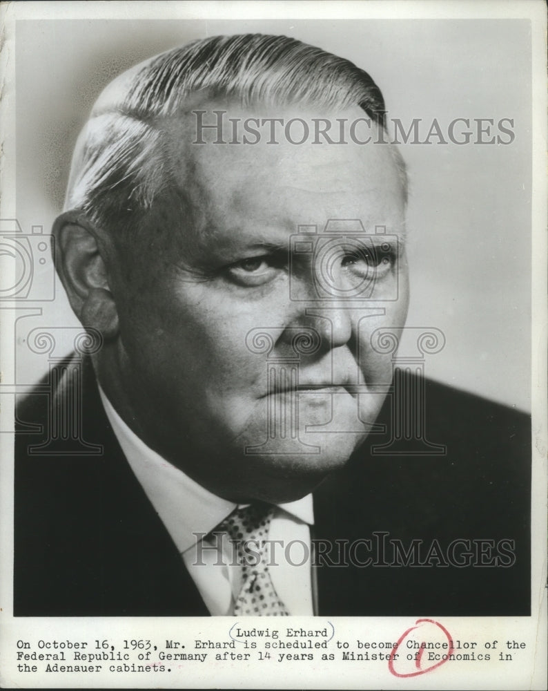 1963 Press Photo Ludwig Erhard, Chancellor of Federal Republic of Germany