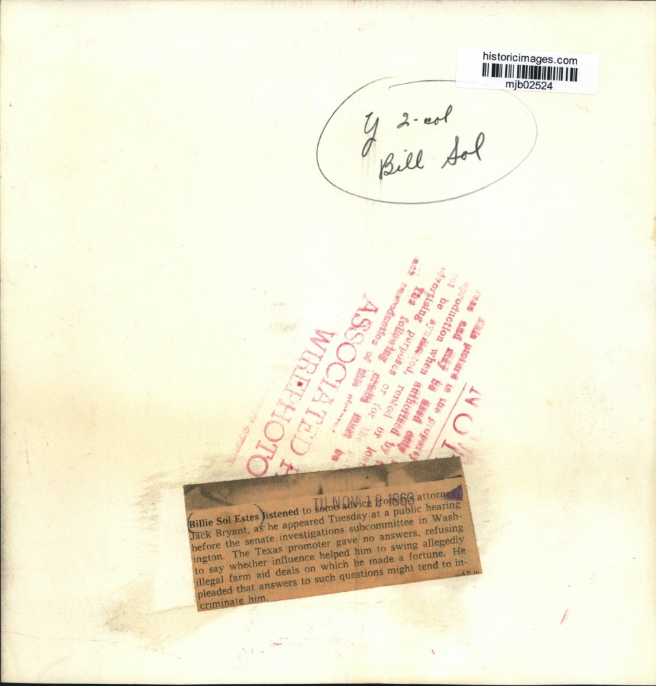 1963 Press Photo Billie Sol Estes, Jack Bryant, Washington Senate Subcommittee