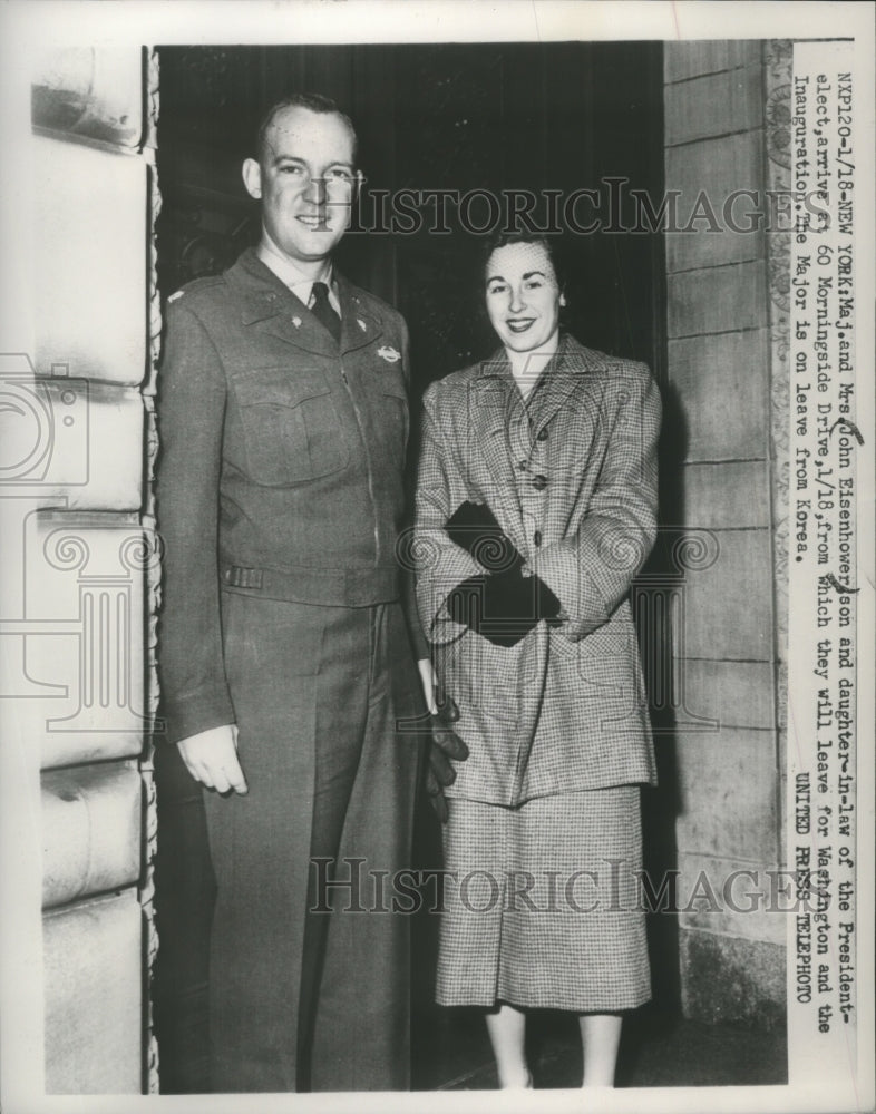 1953 Press Photo Major &amp; Mrs. John Eisenhower leave to attend the inauguration.- Historic Images