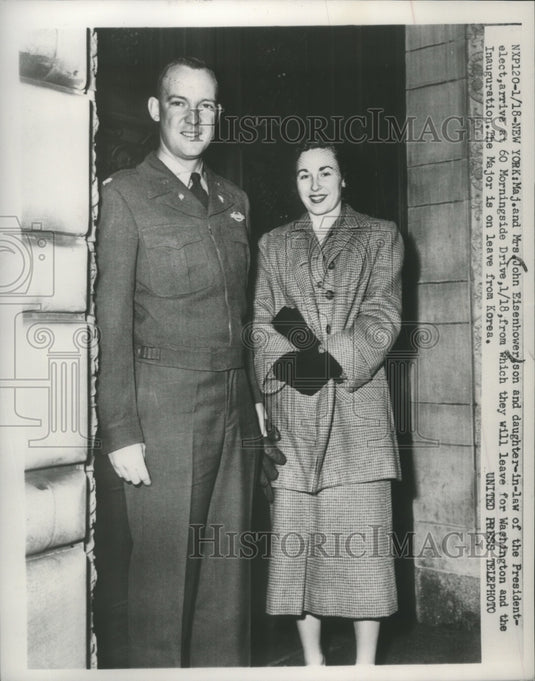 1953 Press Photo Major & Mrs. John Eisenhower leave to attend the inauguration.- Historic Images