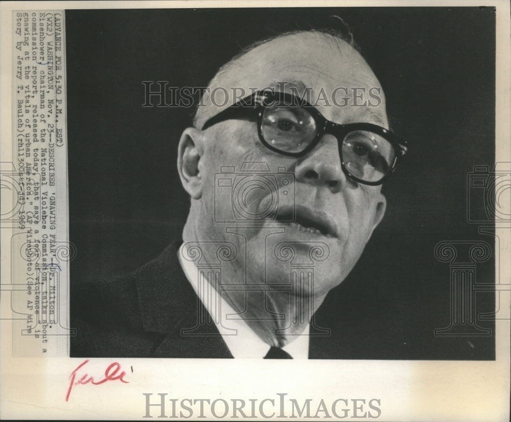 1969 Press Photo Dr. Milton Eisenhower Talks About Urban Fear of Violence- Historic Images