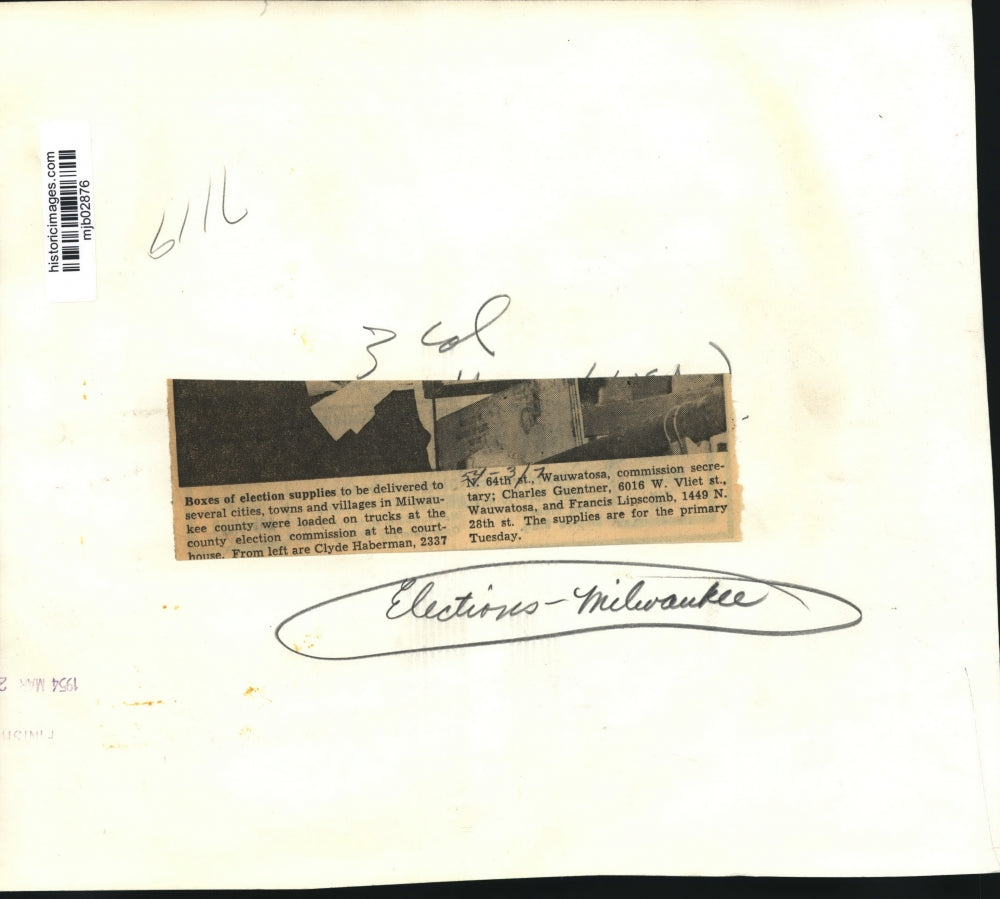 1954 Press Photo Election supplies loaded onto truck to be delivered to counties