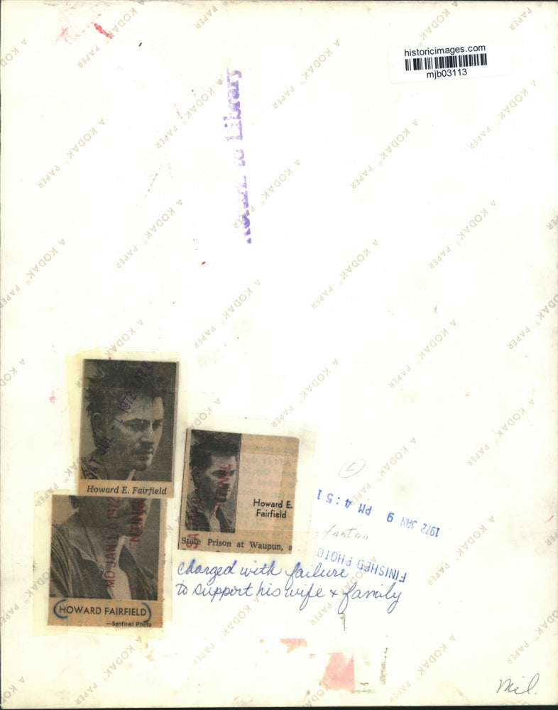 1972 Press Photo Howard Fairfield in state prison for failure to support family