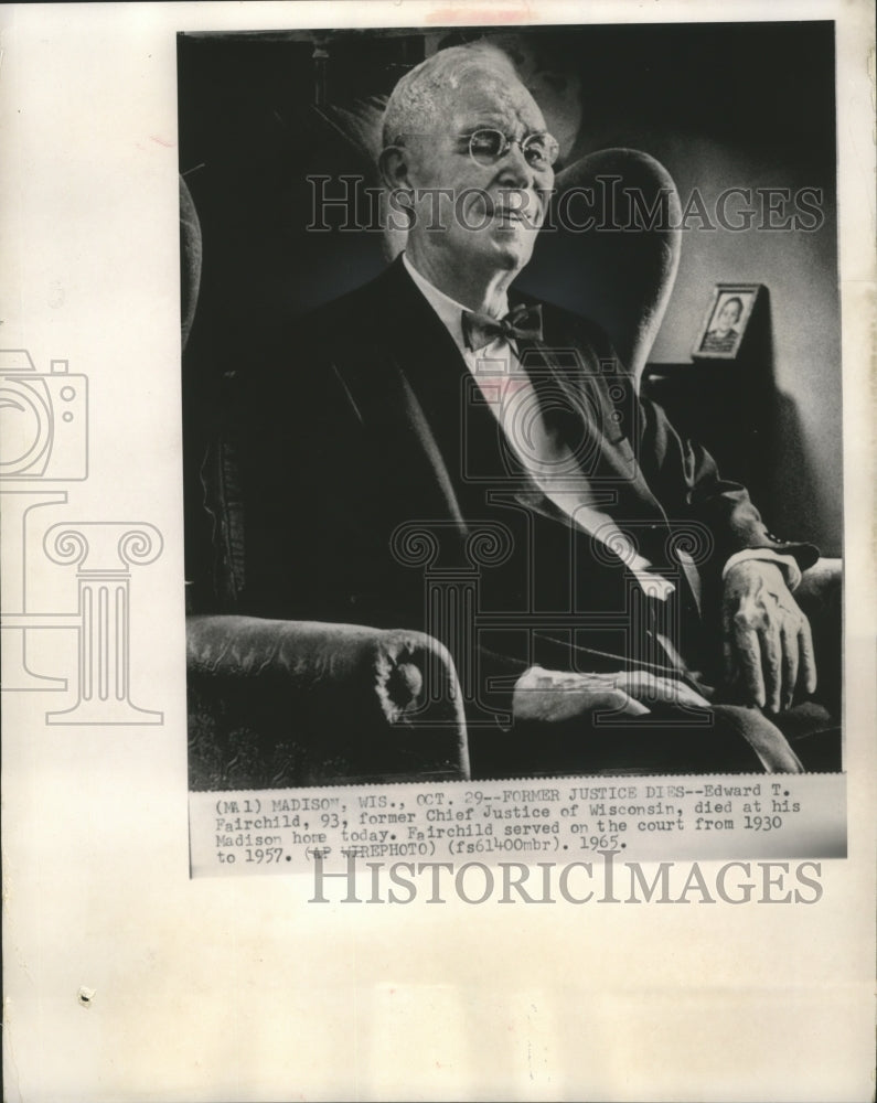 1965 Press Photo Edward Fairchild former Chief Justice of Wisconsin - mjb03116- Historic Images