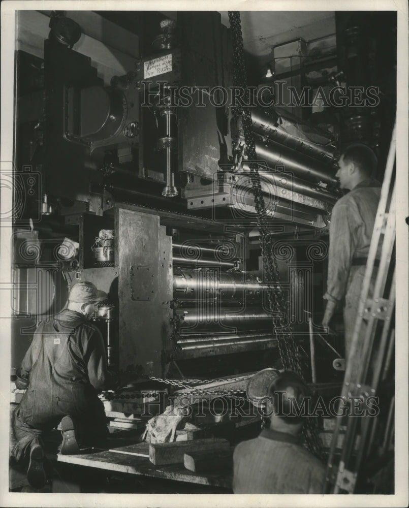 1953 Press Photo Pressroom Department Examine New Printing Unit - mjb03475- Historic Images