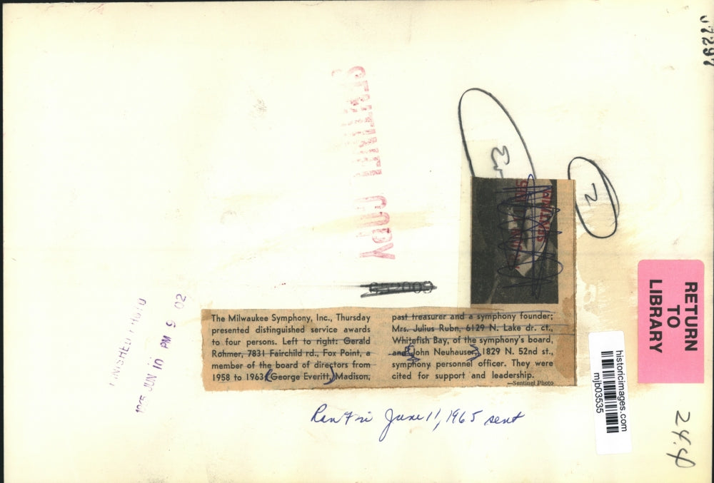 1965 Press Photo George Everitt, Madison, WI, is honored by Milwaukee Symphony