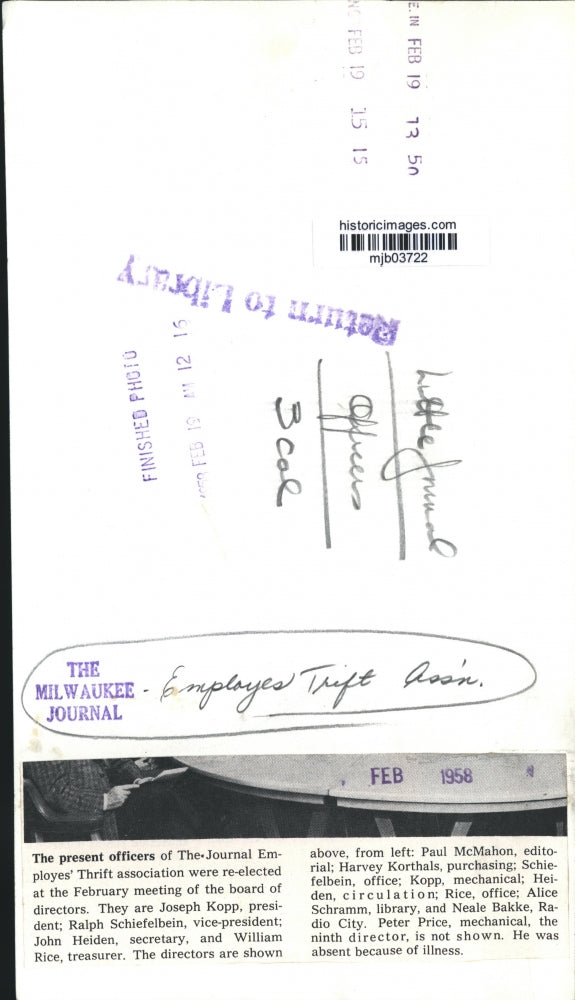 1958 Press Photo Present officers of The Journal Employes' Thrift association