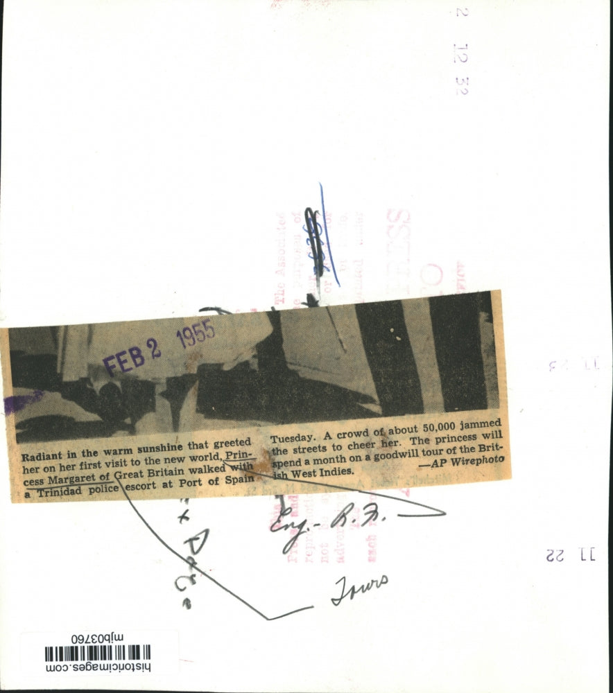 1955 Press Photo Princess Margaret of Great Britain Port of Spain first visit