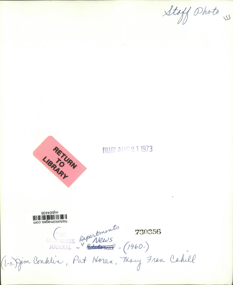 1960 Press Photo Jim Conklin, Pat Horan, and Mary Fran Cahill News Department