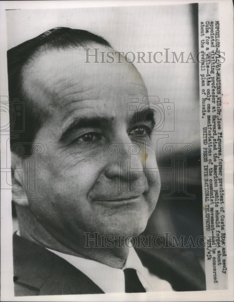 1963 Press Photo Dr. Jose Figueres, Former President of Costa Rica, US Professor- Historic Images