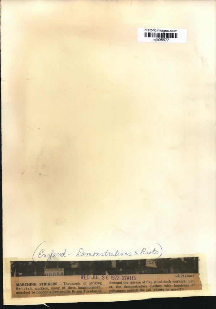 1972 Press Photo England - English Longshoreman strike demonstrations and riots