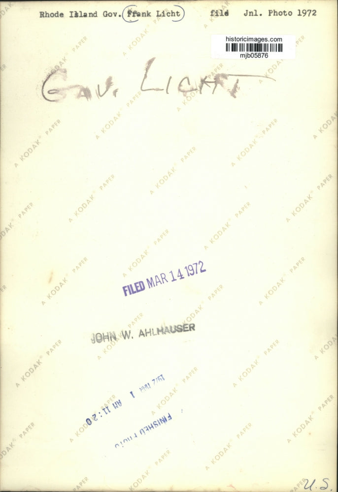 1972 Press Photo Rhode Island Governor Frank Licht - mjb05876
