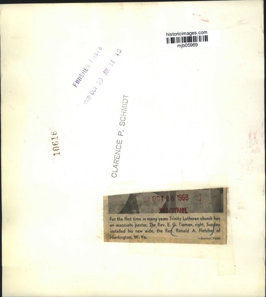 1968 Press Photo Ronald Fletcher, Reverend E.G. Tieman, Trinity Lutheran Church