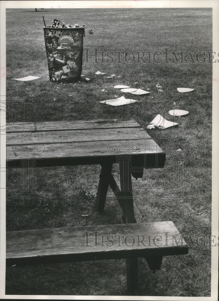 1963 Press Photo Lincoln Park Picnic Area #5 LItter Around a Trash Receptacle- Historic Images