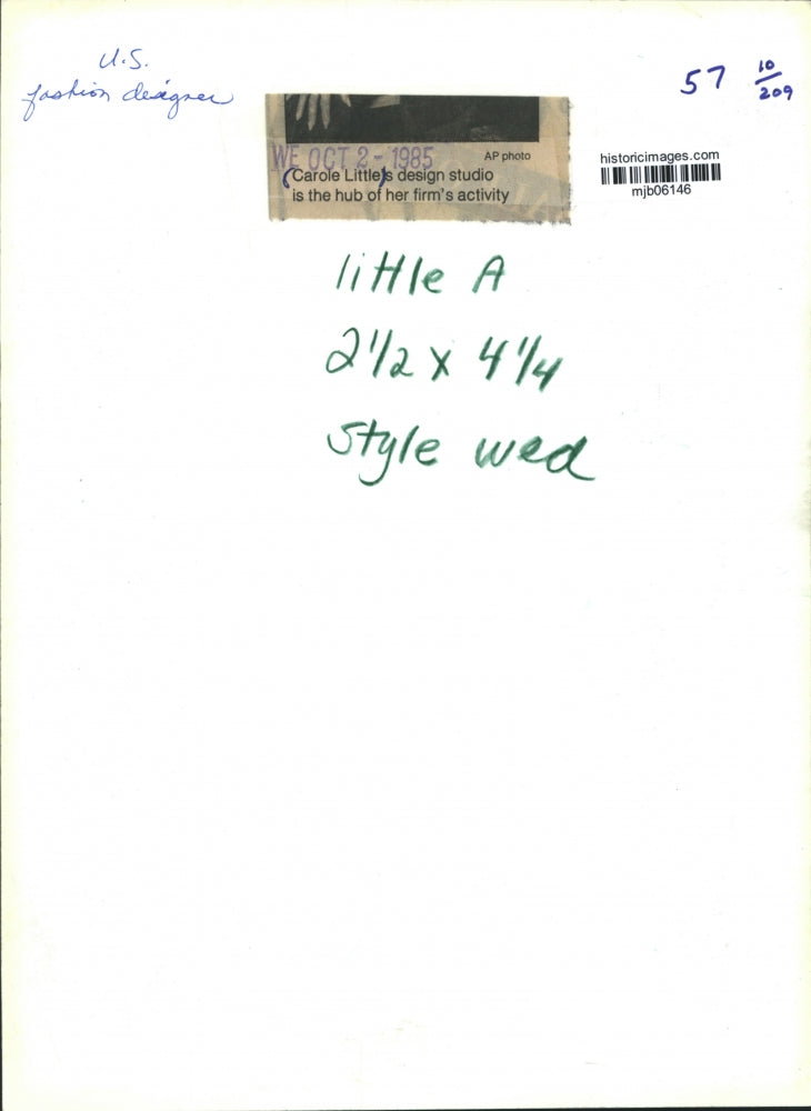 1985 Press Photo Carole Little, Fashion Designer - mjb06146