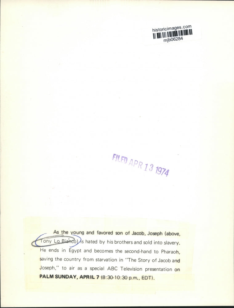 1974 Press Photo Tony Lo Bianco in "The Story of Jacob and Joseph" - mjb06284