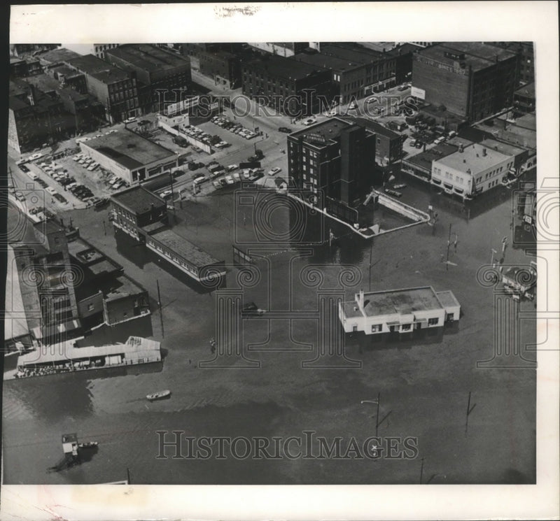 Load image into Gallery viewer, 1965 Press Photo Helicopter View of Business District Dubuque, Iowa, After Flood

