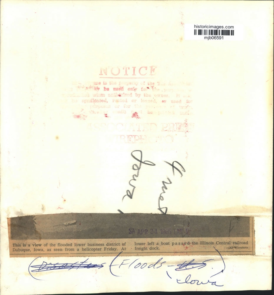 1965 Press Photo Helicopter View of Business District Dubuque, Iowa, After Flood