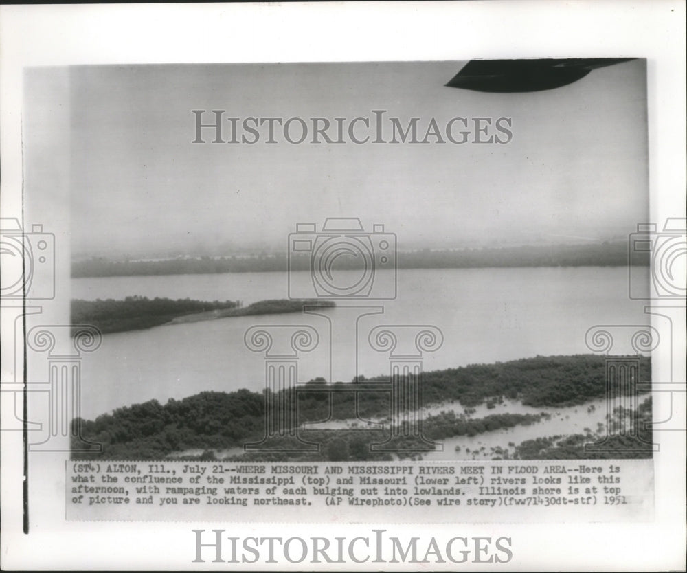 1951 Press Photo Confluence of Mississippi and Missouri Rivers During Flood