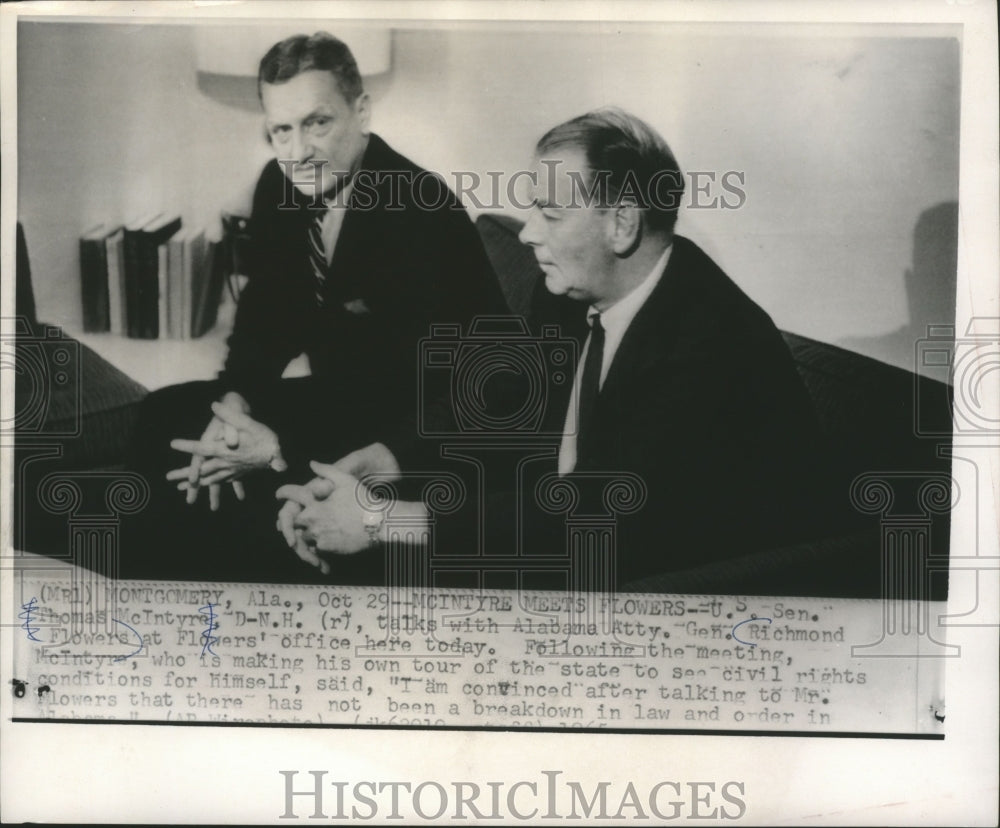 1965 Press Photo Senator Thomas McIntyre meets Attorney General Richmond Flowers
