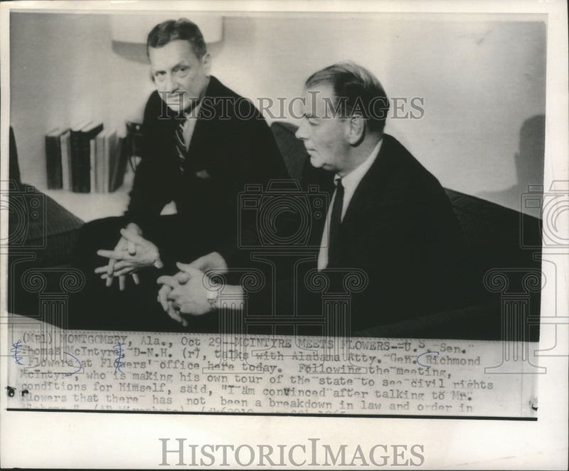 Load image into Gallery viewer, 1965 Press Photo Senator Thomas McIntyre meets Attorney General Richmond Flowers
