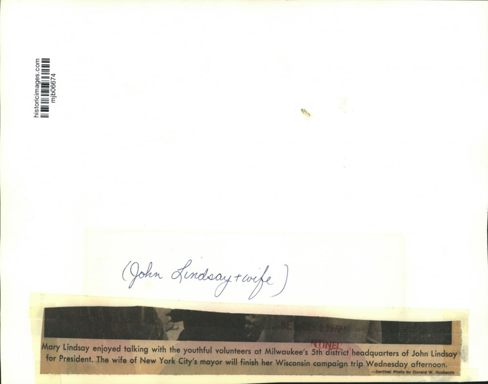 1972 Press Photo Presidential Candidate John Lindsay's Wife Mary In Milwaukee