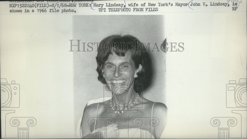 1966 Press Photo Mary Lindsay, Wife Of New York City Mayor John V. Lindsay