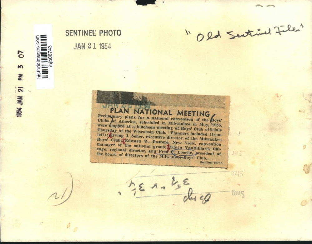 1954 Press Photo Fred Loocke and others plan Boys' Clubs of America convention