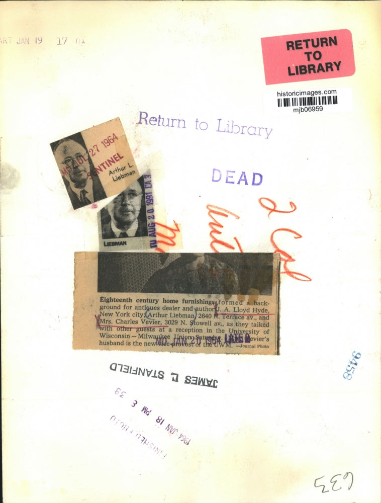 1964 Press Photo J.A. Lloyd Hyde, Arthur Liebman, Mrs. Charles Vevier, Milwaukee