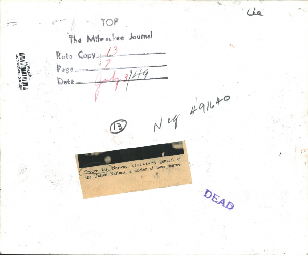 1949 Press Photo Secretary General of the United Nations, Trygve Lie of Norway