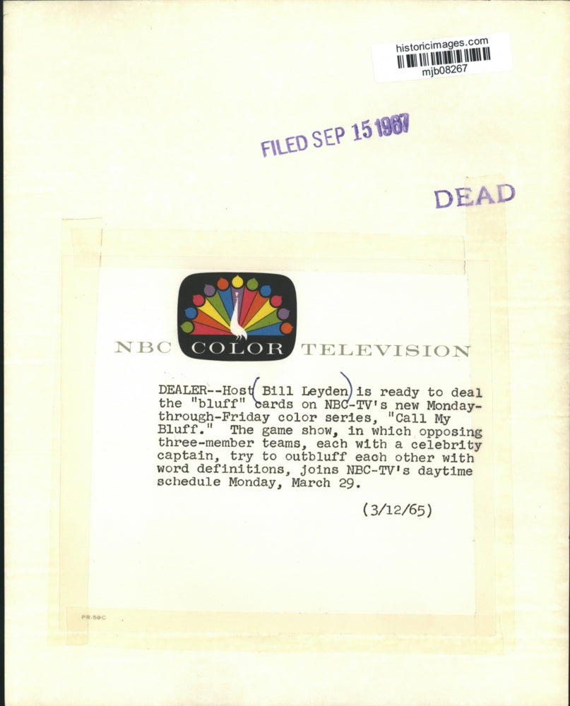 1965 Press Photo Bill Leyden, "Call my Bluff" game show host - mjb08267