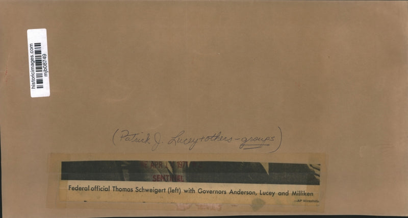 Load image into Gallery viewer, 1971 Press Photo Thomas Schwiegert with Governors Anderson, Lucey, and Milliken
